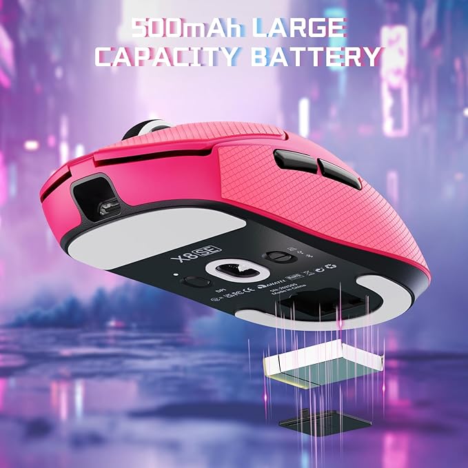 ATTACK SHARK X8SE Wireless Gaming Mouse,Adjustable 25K DPI PAW3311 Optical Sensor,Ergonomic 59g Lightweight,Triple Modes 2.4G/BT/USB-C,500mAH Battery,5 Programmable Buttons for PC/Mac-Red&Griptape