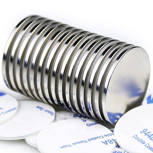 LOVIMAG Super Strong Neodymium Disc Magnets with Double-Sided Adhesive, Powerful Rare Earth Magnet. Fridge, DIY, Building, Scientific, Craft,Office Magnets, 1.26 inch x 0.08 inch, Pack of 15