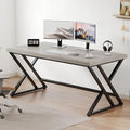 LVB Grey Desk, Industrial Wood Home Office Computer Desk for Bedroom, Farmhouse Metal Wooden Study Work PC Gaming Writing Table, Modern Simple Executive Writing Desk, 47 Inch, Light Gray