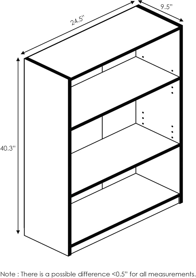 Furinno JAYA Book Shelf, 3-Tier Bookshelf, Bookcase with Adjustable Shelves, 9.5 x 24.5 x 40.3, for Organization and Storage, for Living Room, Bedroom, Home Office, Pink
