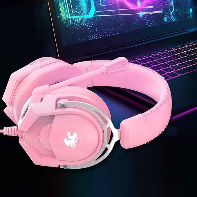 IMYB A88 Gaming Headset with Mic for Ps5, Pc, Xbox One Series X/s, Ps4, Switch, Stereo Wired Noise Cancelling Headphones with Microphone for Computer, Laptop, Mac, Nintendo, Games (Pink)