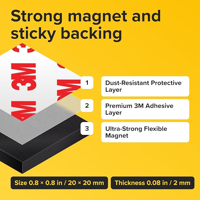 Hyper-Sticky Magnets with Adhesive Backing - 110pcs 0.8x0.08 Strong Magnetic Squares for Whiteboard Fridge - Science Education Magnets - Easy-to-Cut Stickers - Teacher Must Have - Teacher Supplies
