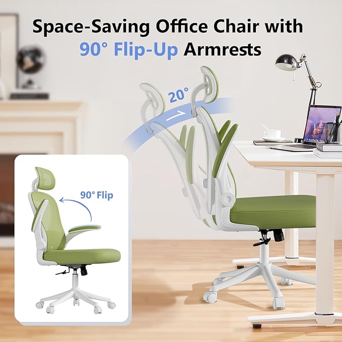 SeekFancy Ergonomic Office Chair M903, Computer Desk Chair with Wheels, High Back Mesh Office Chair with Adjustable Lumbar Support, Headrest, Flip-Up Armrests, Green