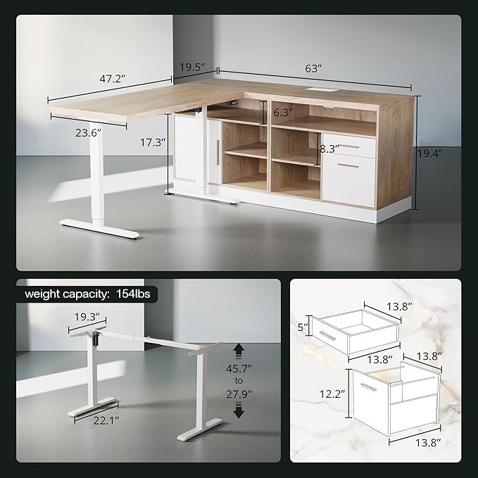 ModernMate Furniture Sets, 67" Standing Desk with 73" Bookshelf and 2 Drawer lateral File Cabinet, Home Office Furniture Set, Light Walnut
