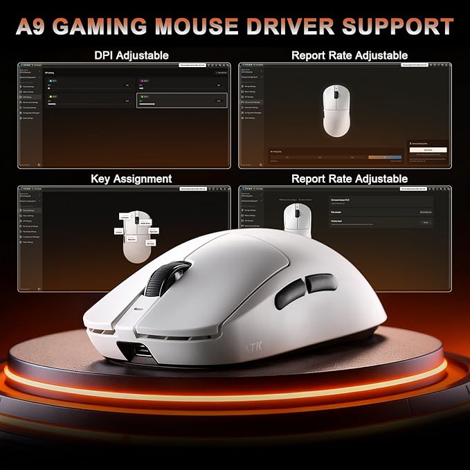 A9 Gaming Mouse, 18000 DPI, PAW3395 SE Sensor,53G Lightweight, Tri-Mode 2.4G/BT5.0/USB-C Wireless/Wired Mouse, Programmable Mouse, Office Mice for PC/Xbox/Win/Mac (White)