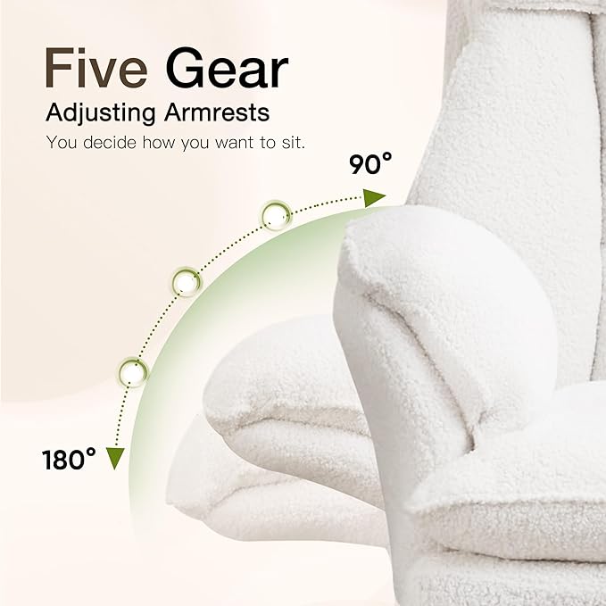 Ergonomic Cloud Cross Legged Office Chair with Footrest,Teddy Fleece Big and Tall Executive Chair with Wheels,Reversible Armrest,155° Reclining Computer Wide Desk Chair for Home,Office (Beige)