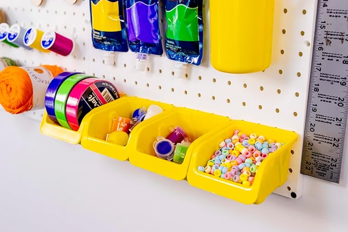 WallPeg Pegboard Organizer Bins – Durable Wall Organizer to Arrange Tools and Hardware for Peg Boards in Home, Garage, and Office (12 Count Medium Yellow Bins)