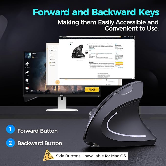 AVMTOM Wireless Mouse Wireless Gaming Mouse Rechargeable PC Mouse with RGB Backlit 6 Buttons Adjustable Ergonomic for Laptop, PC, Computer, Desktop, Notebook etc Gaming Mouse Wireless (Pure Black)
