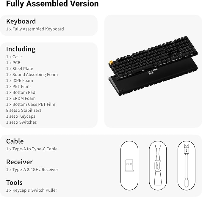 Keychron KJ5 Wireless Custom Mechanical Keyboard, 2.4 GHz Bluetooth QMK Full-Size Layout RGB, Hot-swappable Brown Switch Compatible with Mac Windows Linux, for Gaming Office - Black