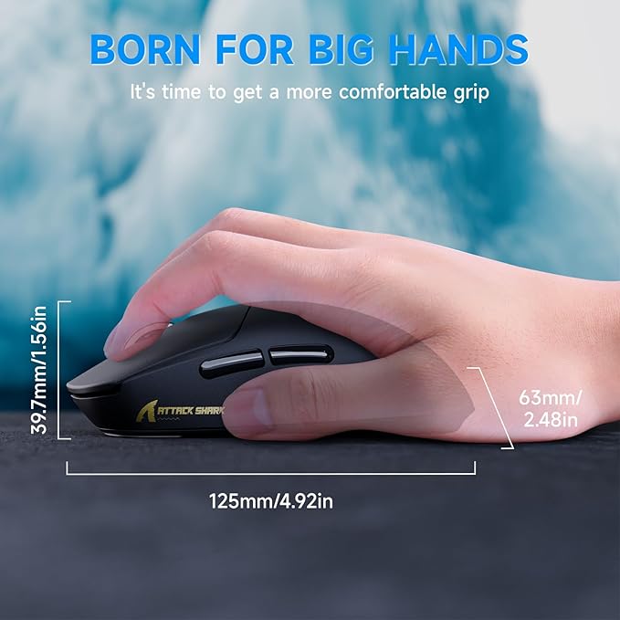ATTACK SHARK X8 Plus Wireless Gaming Mouse,55g Ultra-Lightweight Wired/BT/2.4GHz Wireless Programmable Mouse,1K Polling Rate,PixArt PAW3395PRO Sensor,40K DPI,Gamer Mice for PC/Win/Mac/Big Hand(Black)