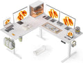 WALKINGDESK 63X55 Inches Reversible L Shaped Standing Desk Height Adjustable with Cup Holder, Electric Corner Computer Desk, Sit Stand up Home Office Desk, Ergonomic Gaming Desk, White