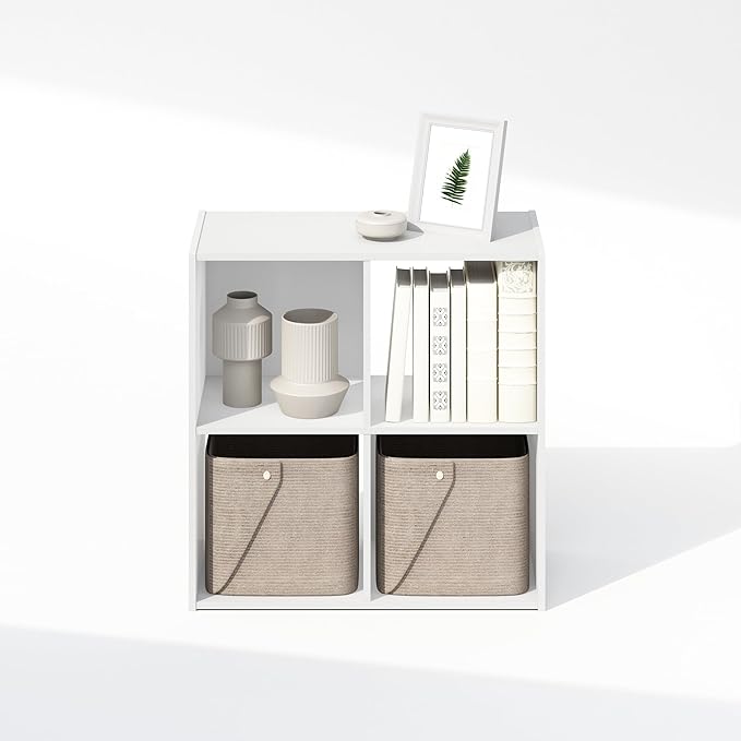 Furinno PELLI Book Shelf, 4-Cube Bookshelf, Cube Storage Organizer Bookcase, 11.7 x 23.7 x 23.8, for Living Room, Bedroom, Home Office, White