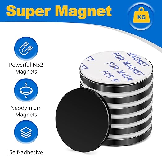 LOVIMAG 30 Pack Strong Magnets, Black Magnets with Adhesive Backing, Rare Earth Magnet Heavy Duty for Fridge, White Board, Office, Scientific, Tool Room - 0.98x0.08inch