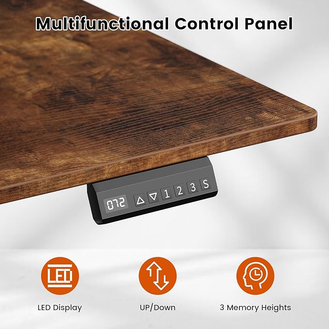 REAHOME Electric Standing Desk with Drawers, 55 x 24 Inches Height Adjustable Sit Stand Desk with Storage, 3 Memory Preset Home Office Computer Desk, Printer Cabinet Cable Management, Rustic Brown