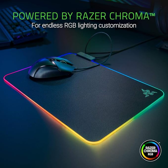 Razer Basilisk V3 Customizable Ergonomic Gaming Mouse + Firefly V2 Hard Surface Gaming Mouse Mat Bundle