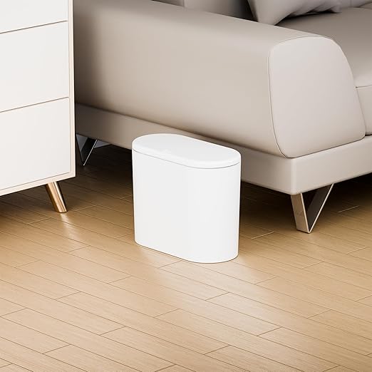 Yieach White 3.17 Gallon Slim Small Bathroom Trash Can with Lid,12L Plastic Thin Trashcans and Covered Wastebasket,Pet or Dog Proof Garbage Can for Bedroom,Rv,Dorm,Office and Lidded Bathroom Trashcan