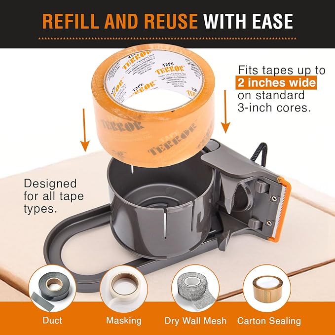 Clear Packing Tape with Dispenser (1 Roll) - Heavy Duty Tape for Packing Boxes - Packaging Tape, Shipping Tape with Dispenser, Refillable, Works w/Standard 2” Wide Tapes