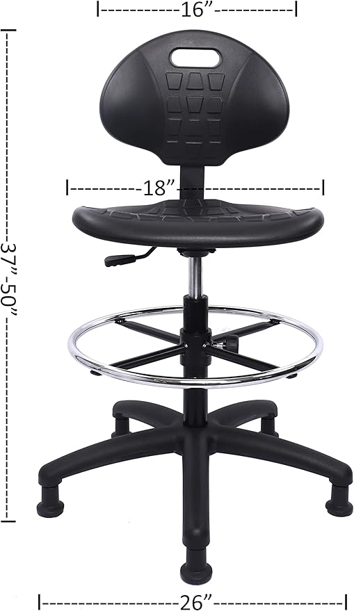 Chair Master Heavy Duty Durable Drafting Stool - Easy to Clean! Ergonomic Polyurethane Chair. Seat Height Adjustable w/Footring for Home, Automotive, Lab, Cleanroom (Non-Rolling Glides, Tall Stool).