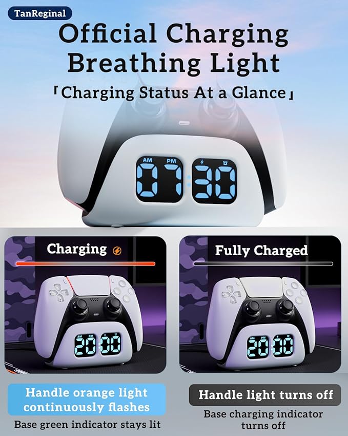 P5 Controller Charger Dock，Controller Charging Station Stand Compatible with P5, Charger Station with Cable for P5 「 Fast Charging, Alarm Clock, Multiple Lighting Effects」