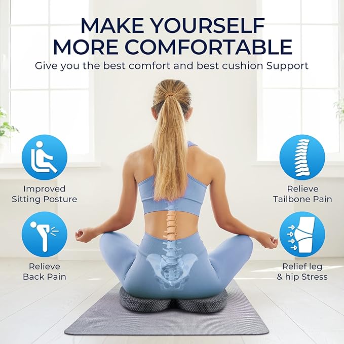 Seat Cushion & Lumbar Support Pillow: Memory Foam Chair Pad Back Cushion for Office Chair Car Seat Wheelchair Travel, Reduce Tailbone Pressure and Improve Comfort, Orthopedic Sciatica Hip Pain Relief