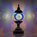 GOGERS Turkish Moroccan Table Lamp Lantern with Handmade Mosaic Glass Lampshade Tiffany Style Bohemian Stained Glass Decorative Desk Lamps Bedside Night Lights for Bedroom (Blue Colorful)
