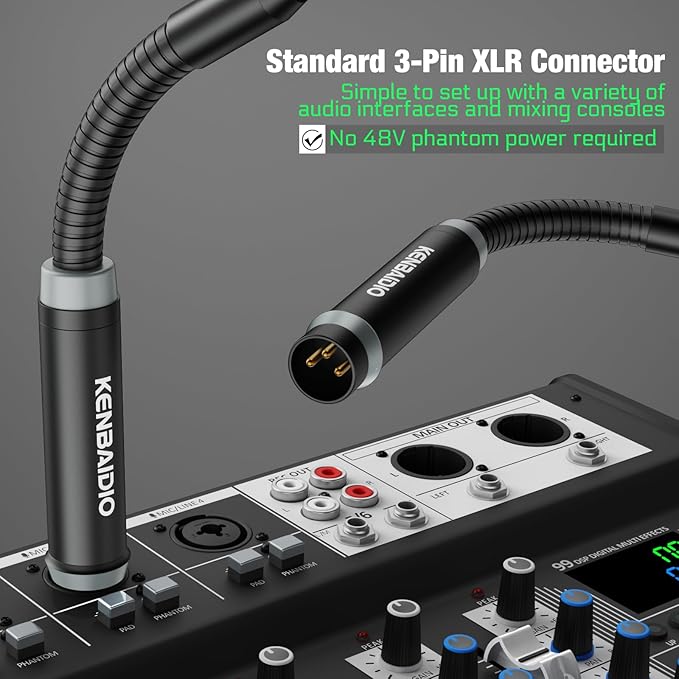DJ Mic 17 Inch Flexible Gooseneck Microphone, Professional XLR Wired Dynamic Bob Barker Microphone for Video Conference, Podium, Singing, Karaoke DJ Mixer Dedicated Disc Shouting KTV Bar, Metal