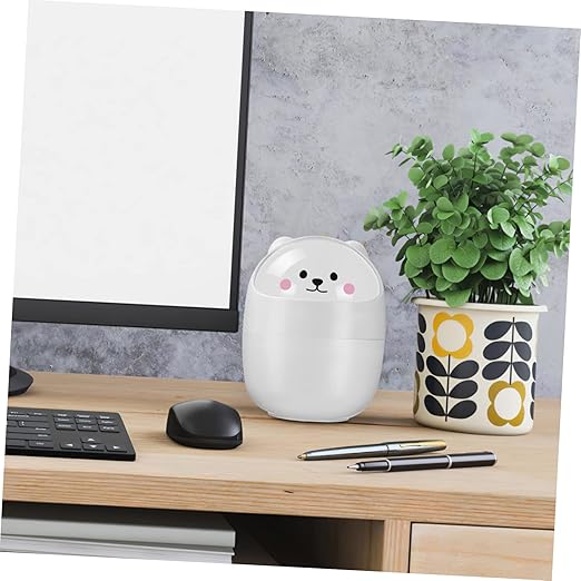 PRETYZOOM 2pcs Desktop Trash Can Lid Mini Small Trash Bin Countertop Garbage Bucket Slim Can for Home Office White Gray