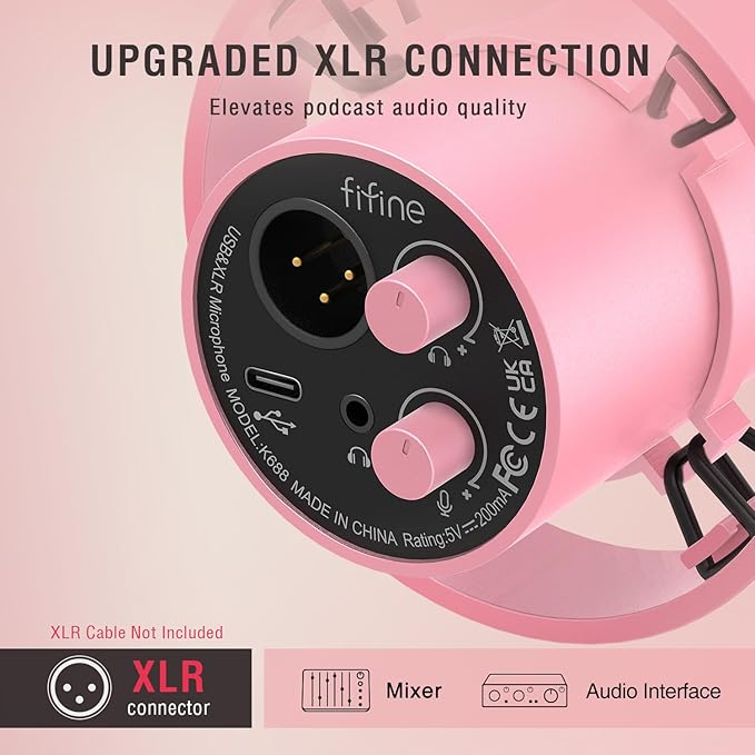 FIFINE Pink Podcast Microphone and RGB Mic Arm Bundle, XLR/USB Studio Dynamic Mic with Mute Button & Gain, RGB Adjustable Scissor Mic Stand with 3/8"-5/8" Adapter for Streaming, Gaming-K688P+BM38P