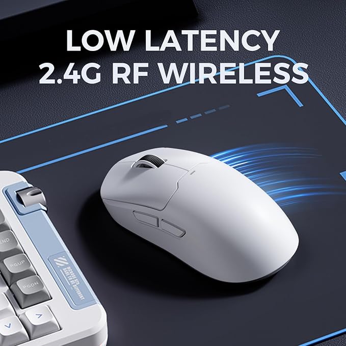MCHOSE A5 ProMax Wireless Gaming Mouse, Symmetrical Design, 59 Grams, 1K Polling Rate, PAW3395 26K DPI Optical Sensor, 130 Hour Battery Life, Tri-Mode Connectivity - White