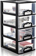 Cididu Desktop Organizer with 4 Drawers, Clear Plastic Storage Drawer Unit, Small Desk Organizer Storage Box, Durable Storage Bin Container Case for Countertop Stationery Pens Makeup Office Supplies