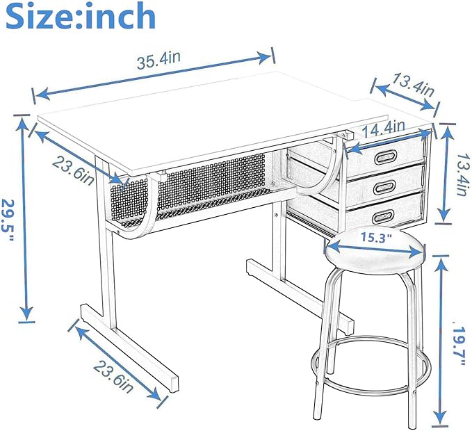 Drafting Table, Adjustable Drawing Desk with Stool, Art Table with Storage Drawers for Artists/Architect/Art Hobbyist, Design for Sketch Painting Artistic Craft Supplies, Type 5-Rustic