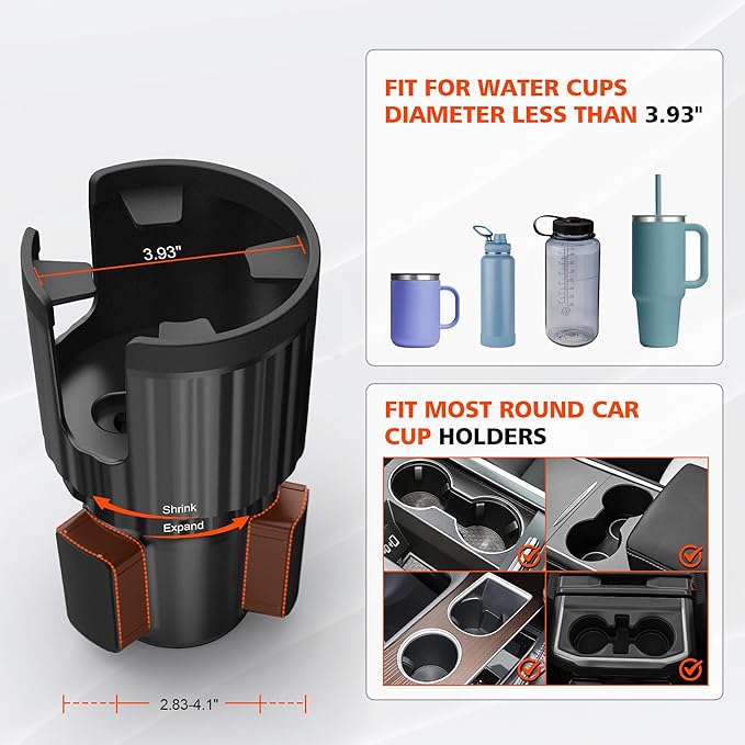 Newlest 2 in 1 Phone Mount for Car Cup Holder with Adjustable Base, Holders for Car Cupholder, No Shaking 360° Flexible Neck Phone Mount for All 4-7” Smartphones, Cup Holder for Most Bottles