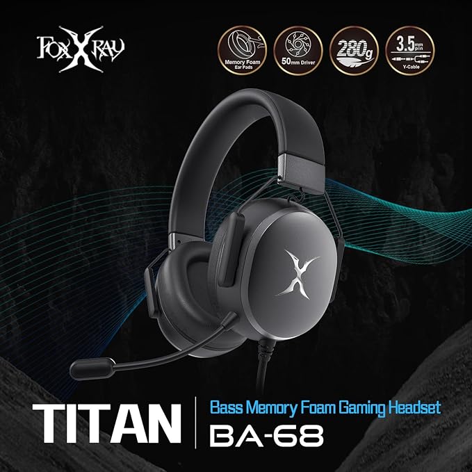 FOXXRAY BA-68 Gaming Headset for PC, PS4, PS5, Xbox, Lightweight Over-Ear Headphone with mic, 50MM Dynamic Drivers, 3.5mm Audio Jack, Soft Memory Foam Cushion, Removable Microphone