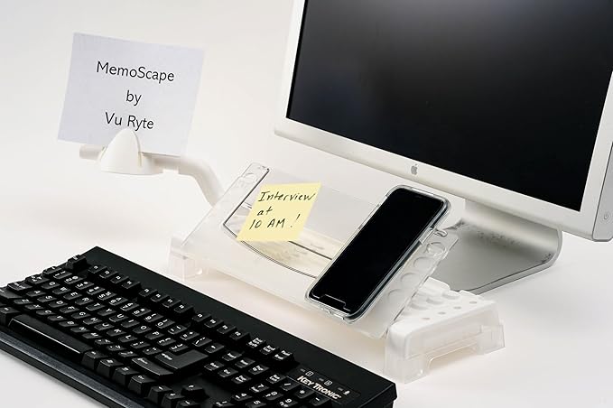 MemoScape Adjustable in-Line Document Holder for Typing | Reduces Neck Strain, Improves Focus, Boosts Desk Organization, and Workflow | Paper Holder Stand for Desk and Home Office - White (VUR 2080)