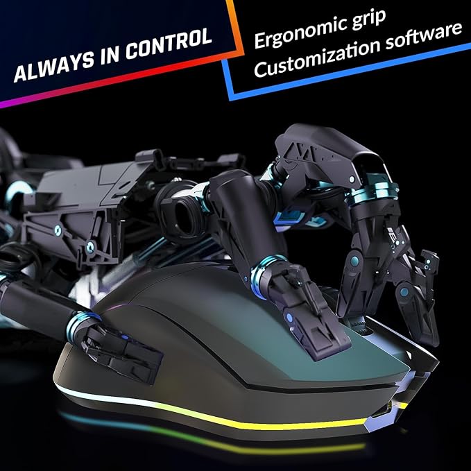 KLIM Blaze Pro Rechargeable Wireless Gaming Mouse with Charging Dock RGB & LCD Display - New Version - High-Precision Sensor and Long-Lasting Battery - Up to 6000 DPI - Great PC Gaming Mouse Wireless