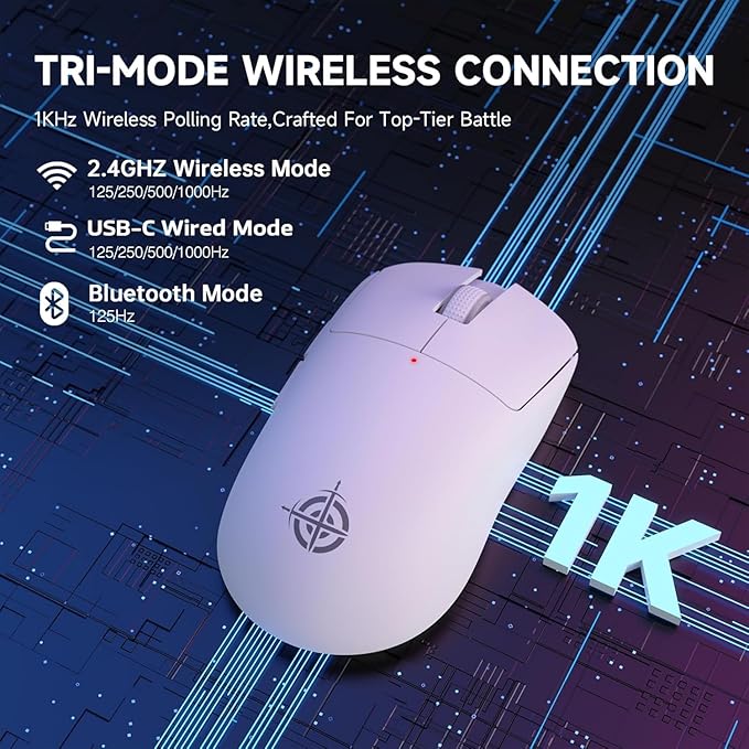 ATTACK SHARK×Magic-Refiner G6 Wireless Gaming Mouse Tri-Modes Connection 2.4G/BT/USB-C 24000 DPI 1000Hz Polling Rate with Anti-Slip Grips,750mAh Battery Gaming Mice for Laptop/PC/Mac Gamer White