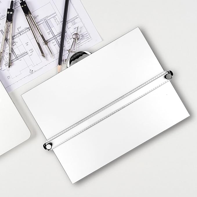 A2 Drawing Board Portable Drafting Board 24 x 18 Inches Drafting Table with Parallel Bar, Angle Adjustable Measuring System Angle Parallel Drawing Board