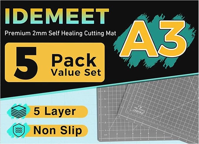 Premium 5 Pcs Self Healing Cutting Mat 18'' x 12'', A3 Non-slip Sewing Mat for Quilting, 5-Ply Rotary Cutting Board Double-Sided for Crafts Cutting Fabric Scrapbooking Modeling Projects