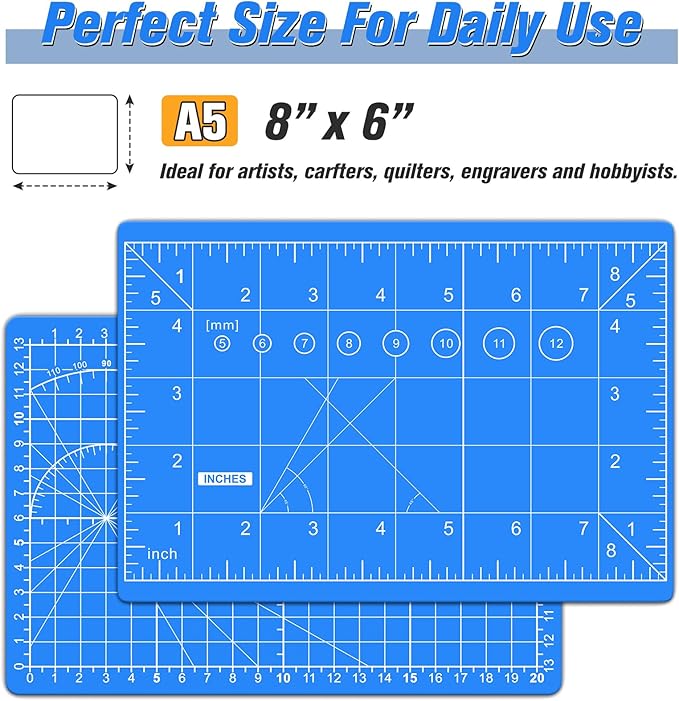 DIYSELF Cutting Mat 8in×6in, Self Healing Cutting Mat, A5 Rotary Cutting Mats for Crafts Sewing Hobby Fabric Project, 5-Ply Craft Cutting Board Double Sided, Craft Mat, Matting & Mounting Materials