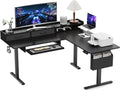 WALKINGDESK 63 Inches Height Adjustable L Shaped Standing Desk with 2 Drawers and Keyboard Tray, Electric Sit to Stand Home Office Comupter Table, Ergonomic Corner Gaming Desk, Black