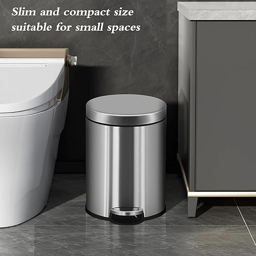 Bigacc Small Trash Can, Mini Stainless Steel 6 Liter/1.6 Gallon Bathroom Trash Can Step Garbage Can Round Trash can with Lid w/Removable Inner Bucket Waste Basket for Bathroom Kitchen Office