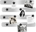 Magnetic Board - Frameless Stainless Iron Magnetic Strips with Adhesive Backing, 4pcs Magnet Board for Wall, Bulletin Bar Board with 10 Pieces Black Star Magnet, Memo Bar for Office School Home