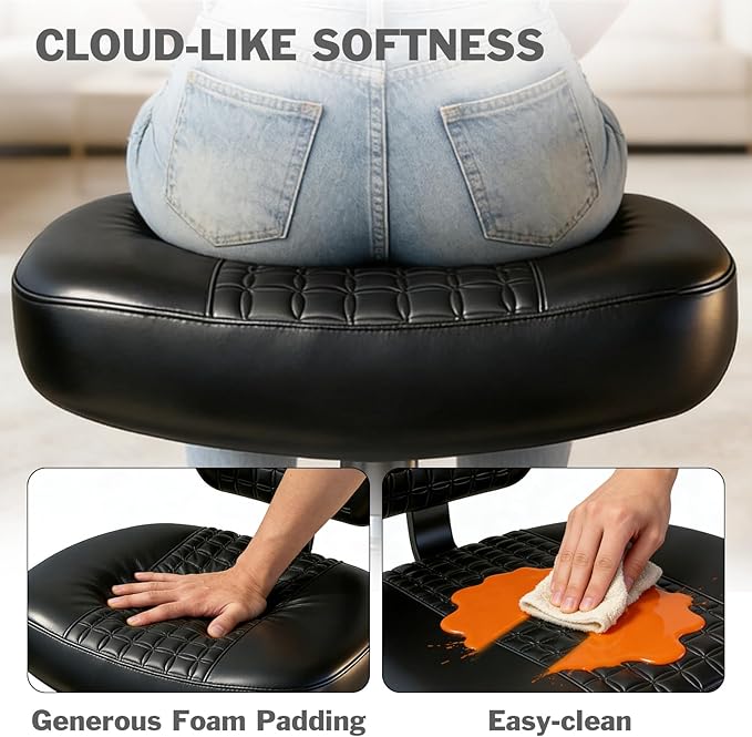 Ergonomic Cross Legged Office Chair with Footrest, 360° Swivel Height Adjustable PU Criss Cross Chair, Wide Seat & Back Support for Home Office, ADHD, Black