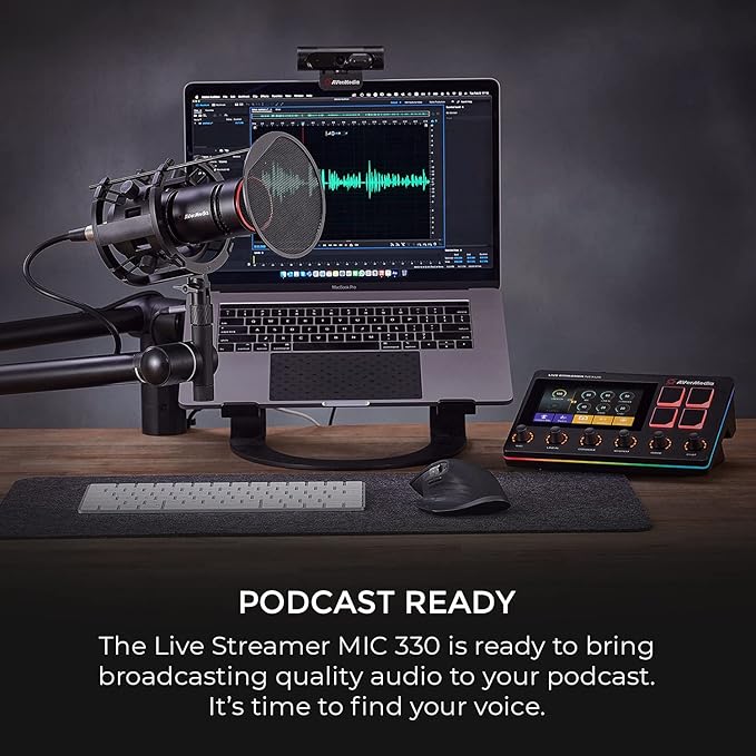 AVerMedia Live Streamer MIC 330 - Creators Cardioid Dynamic XLR Microphone for Live Streaming and Podcasting (AM330) ,Black