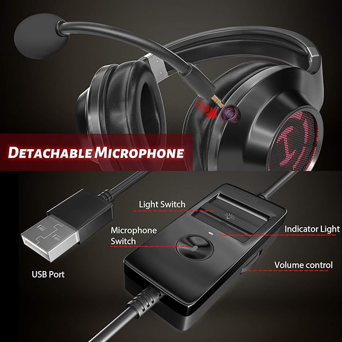 Edifier G2II Gaming Headset for PC PS4 USB Wired Gaming Headphones with 7.1 Surround Sound with Noise Canceling Microphone and RGB Light 50mm Driver Compatible with Mac Desktop PC Black