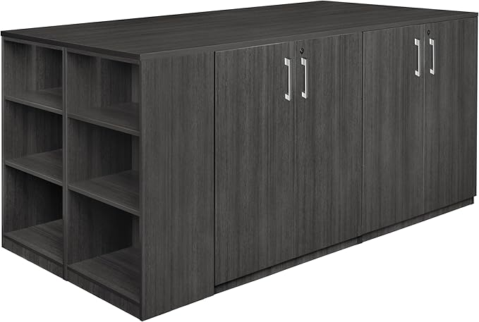 Regency Legacy Stand Up 2 Storage Cabinet/ 2 Lateral File Quad with Bookcase End- Ash Grey