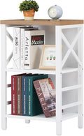 MNEETRUNG Small Bookshelf,3 Tier Industrial Bookcase with Metal Frame and Backboard,Low White Book Shelf,Book case for Small Spaces,Living Room,Bedroom and Home Office