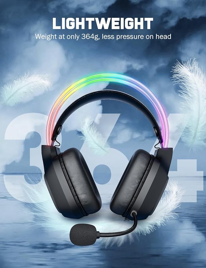 ONITOON Gaming Headset with Microphone, RGB Lights, Detachable Cat Ear, Lightweight Over-Ear Headphones with Adjustable Headband for PC, PS4, PS5, Mac, Switch, Surround Sound, in-Line Control, Black