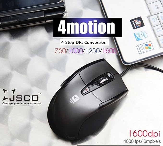 Noiseless USB Optical Gaming Computer Wheel Mouse 1600 DPI Super Quiet JNL-101K Black Silent