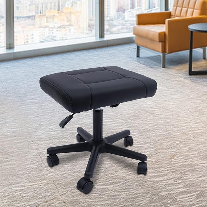 Home Office Footrest Stool Under Desk Adjustable Height Ergonomic Foot Stool with Wheels 360 Rolling Footrest (Black)